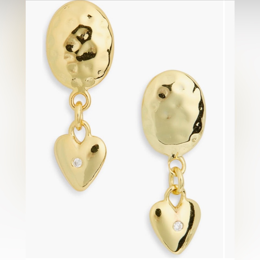 🌟 Argento Vivo 18K Gold Plated CZ Oval Heart Drop Earrings - Picture 3 of 3